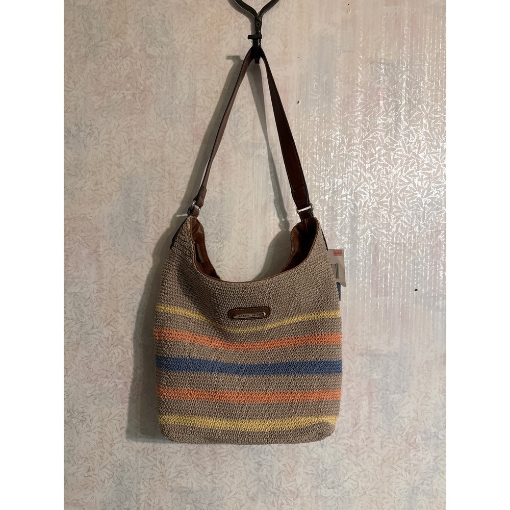 Jaclyn Smith Striped Straw Knit Hobo Bag with Pouch and Umbrella Set NWT